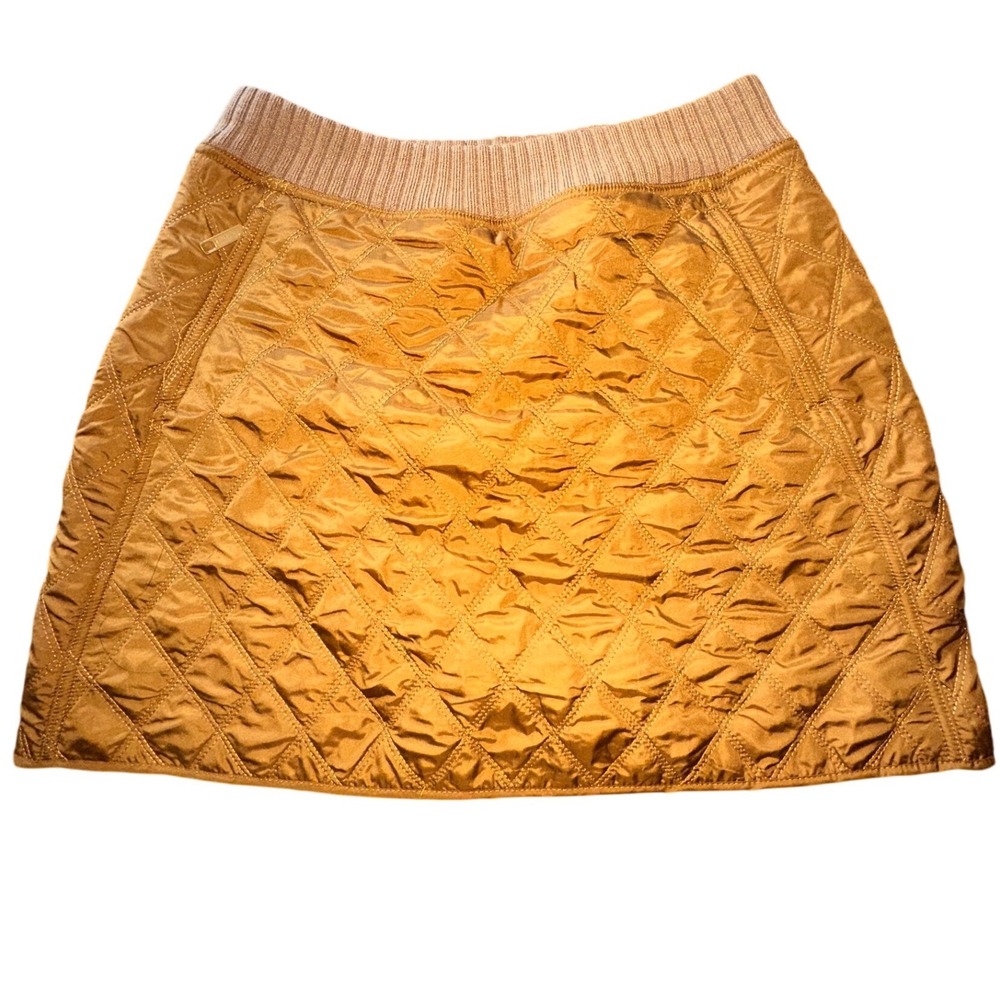 Prana Womens Quilted Diva Skirt Mustard Gold Ribbed Waist Puffer Insulated Small